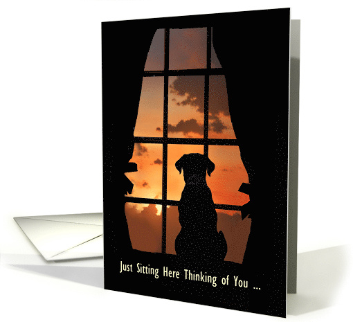 Missing You on Fathers Day Cute Dog in Window Custom Cover Text card