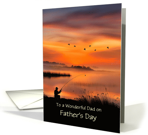 Dad Happy Fathers Day Fisherman on the Bank of Lake Customizable card