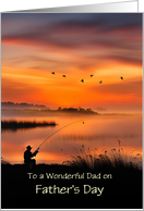 Dad Happy Fathers Day Fisherman on the Bank of Lake Customizable card