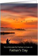Father in Law Happy Fathers Day with Fishing Sunset Custom Text card