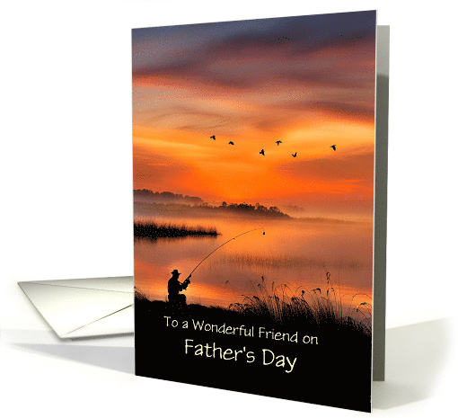 Friend Happy Fathers Day with Custom Text Fishing at Sunset card