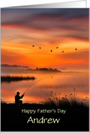 Fathers Day with Custom Name Fisherman in the Outdoors at Sunset card