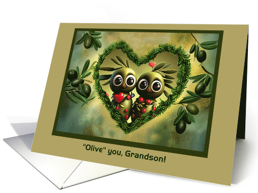 Grandson Happy Fathers Day Cute and Funny Olives Customizable card