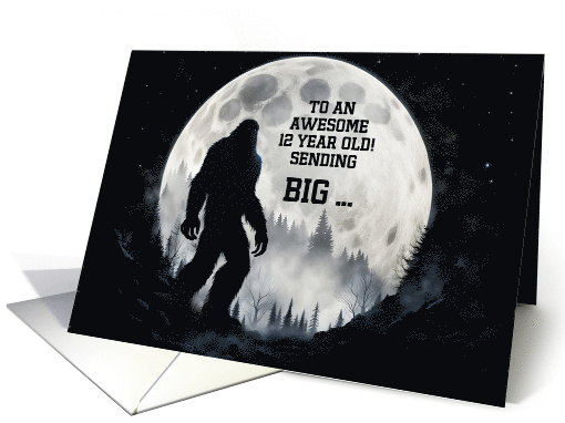 12th Birthday Sasquatch Bigfoot in Moon Customizable Fun card