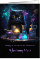 Goddaughter Happy Halloween with Cute Magical Cat Customize card