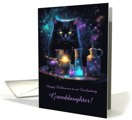 Granddaughter Happy Halloween Black Cat with Customizable Text card