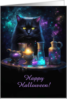 Halloween Black Cat with Magical Mystical Potions Customizable Cover card
