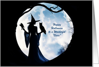 Niece Happy Halloween with Cute Witch Owl Raven and Moon Custom card
