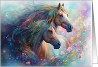 Thinking of You Horses with Flowers in Flowing Mane Artistic Colorful card