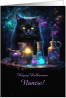 Halloween Personalized Name Black Cat and Potions Fun Any Name card
