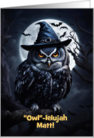 Halloween Funny Owl Moon and Bats Customizable Name card