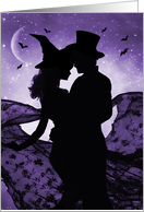 Anniversary on Halloween Cute Wicked Couple with Bats Moonlight card