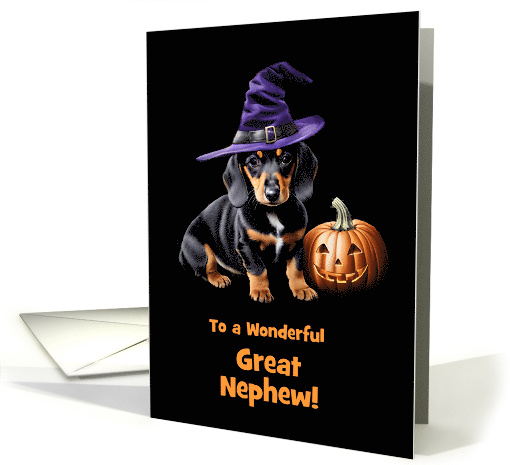 Great Nephew Happy Halloween with Cute Wiener Dog Customizable card