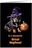 Great Nephew Happy Halloween with Cute Wiener Dog Customizable card