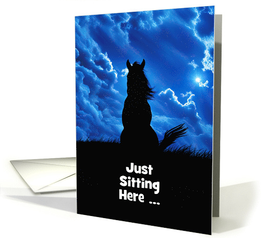 Thinking of You Cute Horse Sitting in Grass Blue Sky Custom Cover card