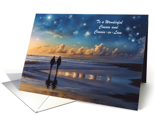 Cousin and Cousin in Law Happy Anniversary Couple on Beach Custom card