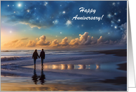 Happy Anniversary Couple on the Beach Customizable Cover Text card