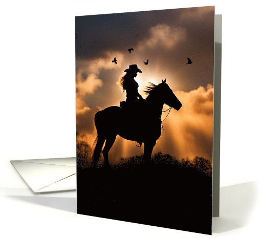 Thinking of You Cowgirl Horseback Country Western in the Sunset card