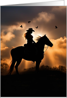 Thinking of You Cowgirl Horseback Country Western in the Sunset card
