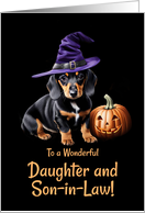 Daughter and Son in Law Cute Happy Halloween Dachshund Jack O Lantern card