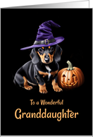 Granddaughter Cute Puppy with Pumpkin Happy Halloween card