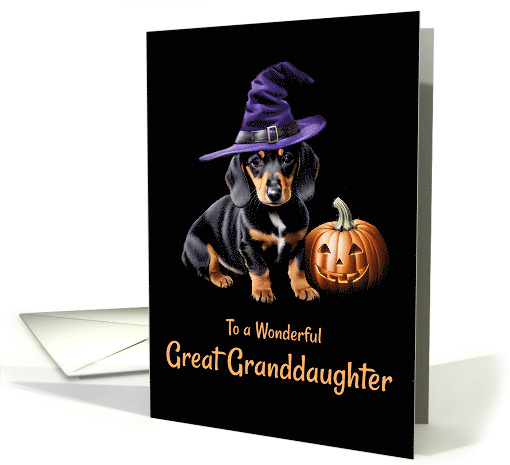 Great Granddaughter Happy Halloween Cute Dog and Pumpkin card