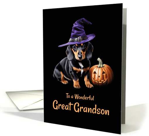 Great Grandson Super Cute Dog and Pumpkin Happy Halloween Funny card