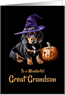 Great Grandson Super Cute Dog and Pumpkin Happy Halloween Funny card