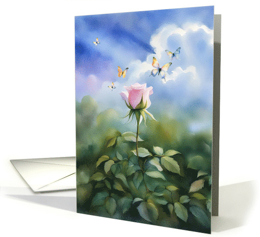 Thank You Pink Rose with Pretty Butterflies General Pretty Thanks card