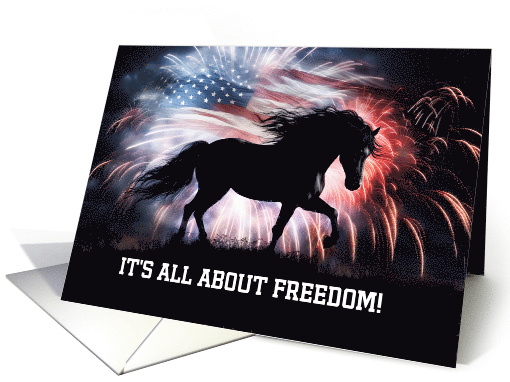 4th of July Independence Day With Horse Fireworks and Flag Custom card