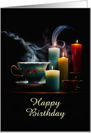 Pagan Wicca Inspired Happy Birthday Candles and Tea Blessed Be Custom card
