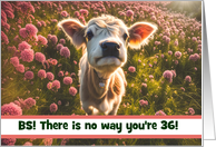 36th Birthday Funny and Cute Highland Cow in Flowers Custom card