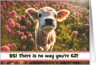 62nd Happy Birthday Cute Highland Calf in a Flower Field Custom card