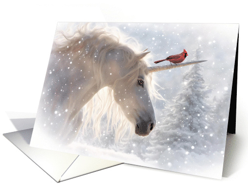 Winter Solstice Yule Magical Unicorn Cardinal in the Snow... (1859866)
