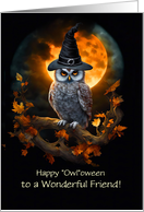 Friend Halloween with Cute Owl and Witch Hat Funny Customizable card