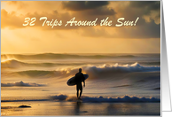 32nd Happy Birthday Surfer and Ocean Inspirational Adventure Custom card