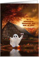 Daughter and Son in Law Funny Halloween Ghost and Wine Custom card
