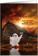 Sister and Brother in Law Halloween Funny with Cute Ghost Wine Custom card