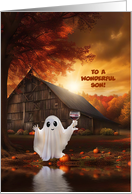 Son Halloween with Funny Ghost Spirits Wine Custom Cover Text card