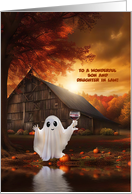 Son and Wife Daughter in Law Cute Halloween Wine and Ghost Custom card