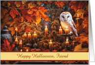 Friend Happy Halloween with Beautiful Owl and Candles Mystic Custom card