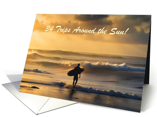 34th Happy Birthday Surfer Beach and Waves Custom card (1860736)