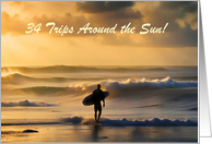 34th Happy Birthday Surfer Beach and Waves Custom card