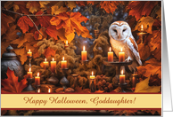 Goddaughter Happy Halloween with Beautiful Owl Custom card
