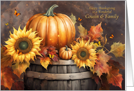 Cousin and Family Happy Thanksgiving Sunflowers Pumpkins Butterflies card