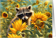 Get Well Feel Better Sweet Faced Racoon and Sunflower Field card