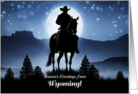 Wyoming Christmas Seasons Greetings Holiday with Cowboy Snowflakes card