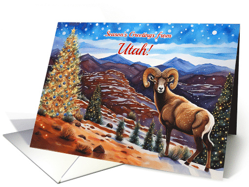 Utah Seasons Greetings and Happy Holidays Cute Ram Christmas Tree card