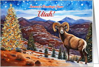 Utah Seasons Greetings and Happy Holidays Cute Ram Christmas Tree card