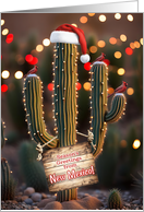 New Mexico Cute Saguaro Cactus with Lights Santa Hat and Cardinals card